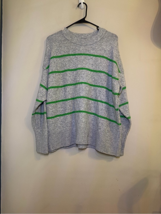 aerie Sweaters - aerie Gray Crewneck Sweater with Green Stripes